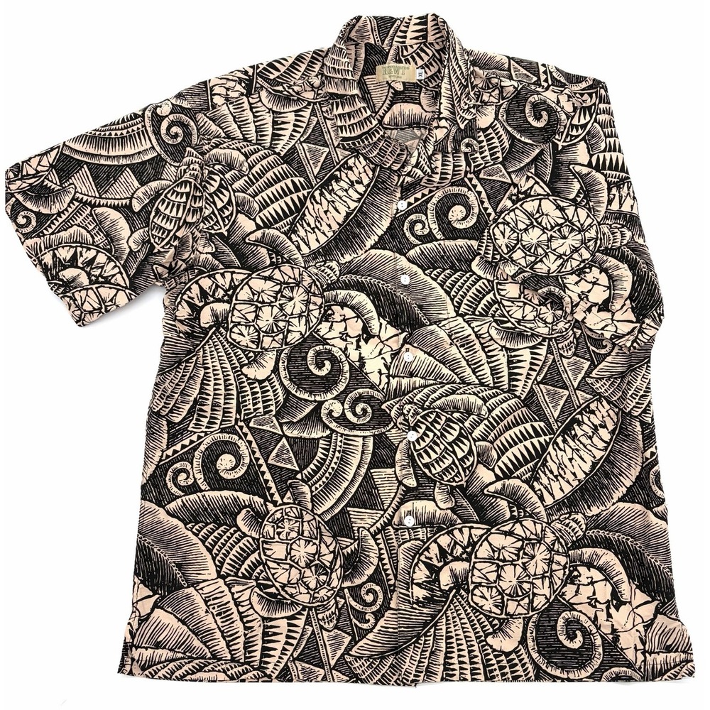Newt Honolulu Hawaii Shirt XL Turtles palms Aloha 100% Cotton USA